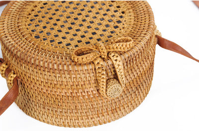 Bolsa de Playa Redonda de Ratán con Forro Floral Retro - Image 8