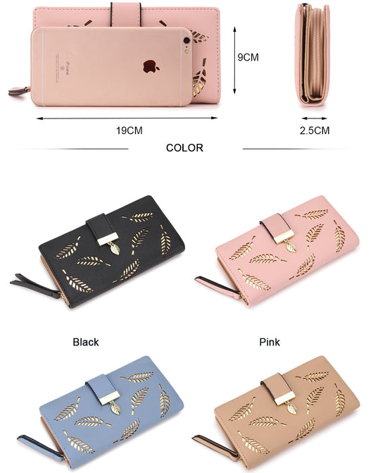 Cartera Larga para Mujer con Diseño de Hojas Doradas - Billetera y Portatarjetas - Image 9