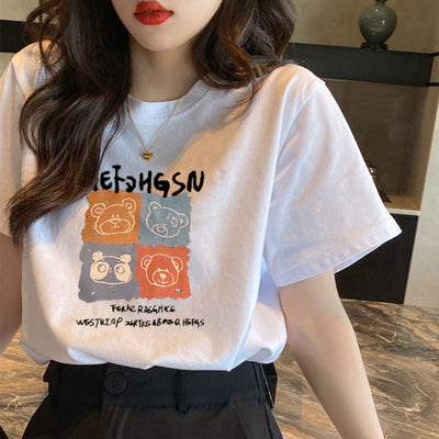 Camiseta de Algodón Puro Manga Corta Mujer Verano Holgada - Image 12
