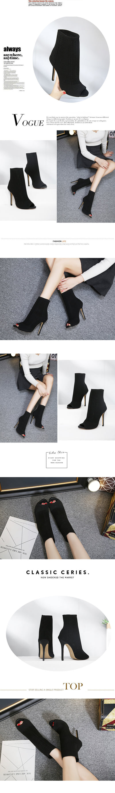 Tacones Stiletto de Punta Abierta en Punto Elástico - Image 18