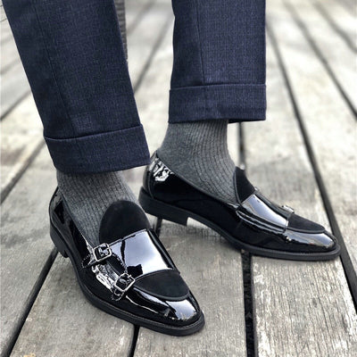 Zapatos Monk de Cuero Negro con Hebilla - Mocasín Cómodo Punta Fina para Hombre - Image 9