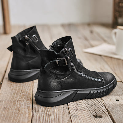 Zapatos Casuales British Negros de Caña Media con Punta Redonda y Detalles en Terciopelo - Image 8
