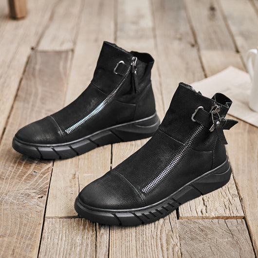 Zapatos Casuales British Negros de Caña Media con Punta Redonda y Detalles en Terciopelo - Image 10