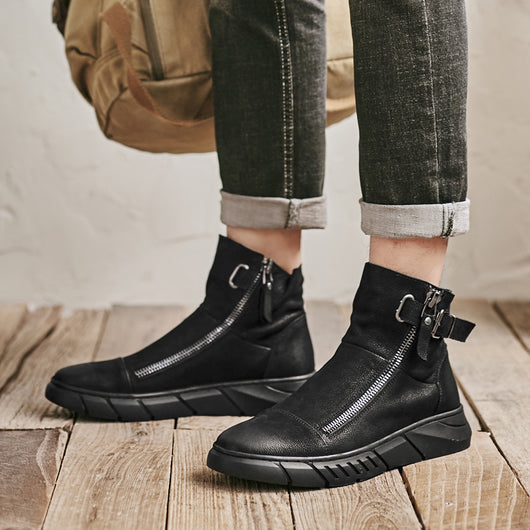 Zapatos Casuales British Negros de Caña Media con Punta Redonda y Detalles en Terciopelo - Image 11