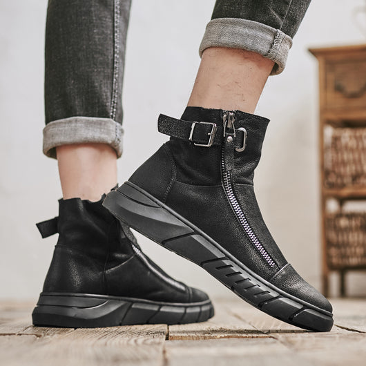 Zapatos Casuales British Negros de Caña Media con Punta Redonda y Detalles en Terciopelo - Image 12