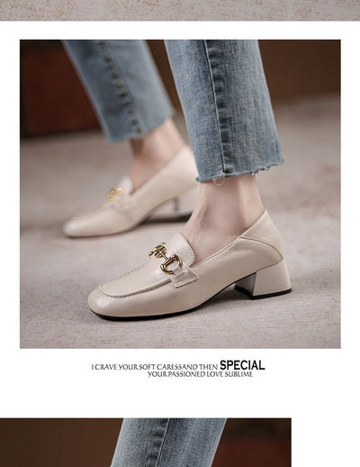 Mocasín Horsebit Cuero Mujer Tacón Medio Punta Cuadrada - Image 6