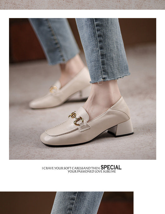 Mocasín Horsebit Cuero Mujer Tacón Medio Punta Cuadrada - Image 6