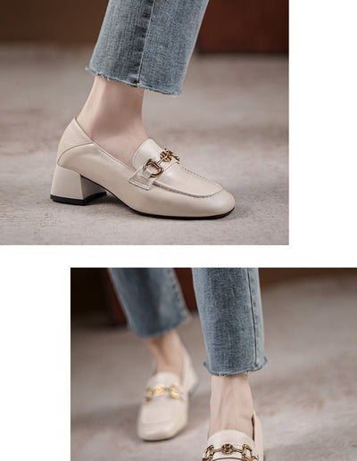 Mocasín Horsebit Cuero Mujer Tacón Medio Punta Cuadrada - Image 7