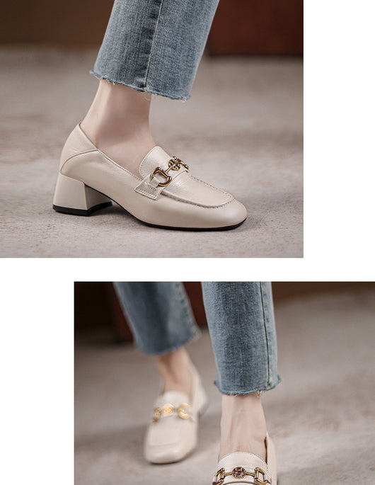 Mocasín Horsebit Cuero Mujer Tacón Medio Punta Cuadrada - Image 7