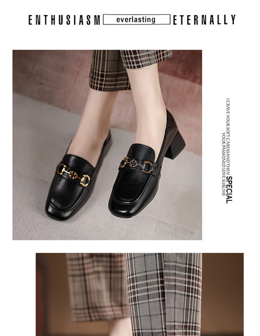 Mocasín Horsebit Cuero Mujer Tacón Medio Punta Cuadrada - Image 10