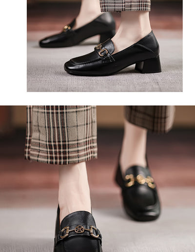 Mocasín Horsebit Cuero Mujer Tacón Medio Punta Cuadrada - Image 11