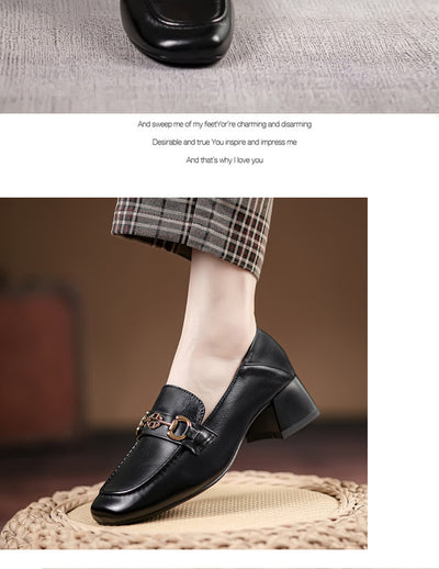 Mocasín Horsebit Cuero Mujer Tacón Medio Punta Cuadrada - Image 12