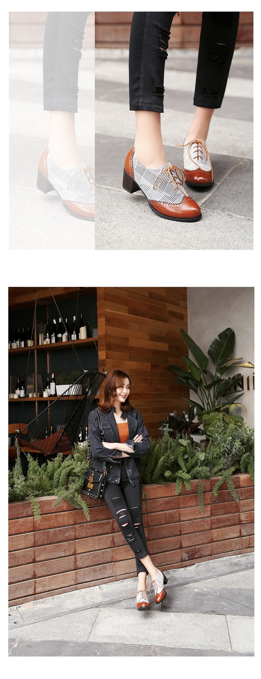 Zapatos Casuales Retro Cuadros Ingleses con Encaje y Suela Gruesa para Mujer - Image 9