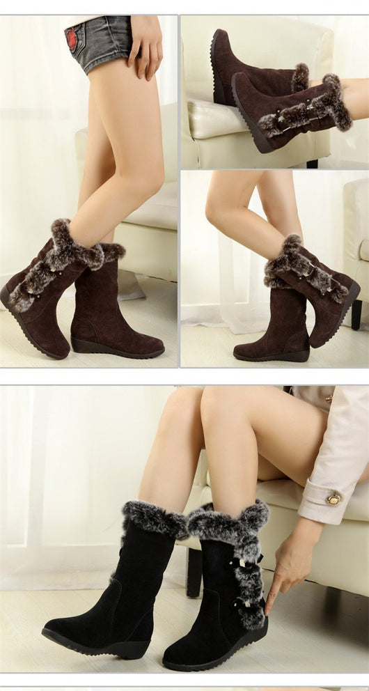 Botas de Invierno Caña Media con Pelaje Sintético - Comodidad Cálida para Mujer - Image 9