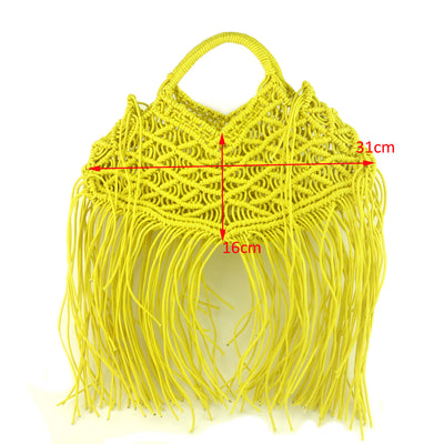 Bolsa Tejida a Mano con Cuerda Encerada y Borlas para Mujer - Image 8