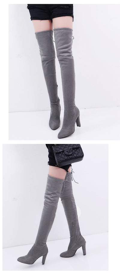 Botas Altas Over the Knee Punta Fina Cuero Mate Tacón Alto Talla Grande - Image 6