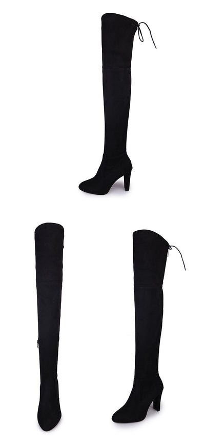 Botas Altas Over the Knee Punta Fina Cuero Mate Tacón Alto Talla Grande - Image 10