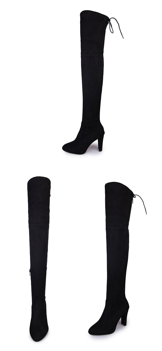 Botas Altas Over the Knee Punta Fina Cuero Mate Tacón Alto Talla Grande - Image 10