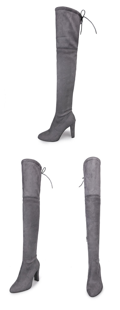 Botas Altas Over the Knee Punta Fina Cuero Mate Tacón Alto Talla Grande - Image 12