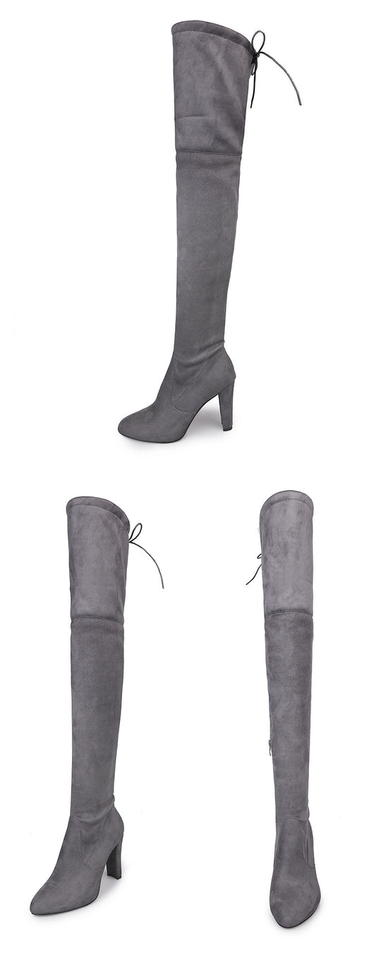 Botas Altas Over the Knee Punta Fina Cuero Mate Tacón Alto Talla Grande - Image 12