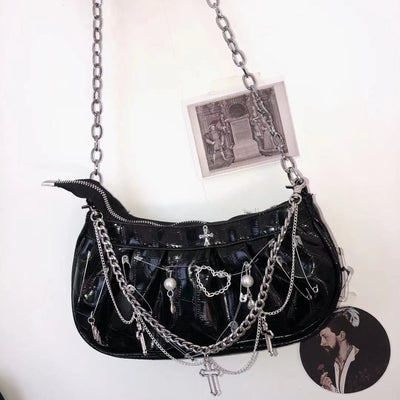 Bolso Bandolera Gótico de Cuero Charol con Diseño Plisado Multiuso - Image 14