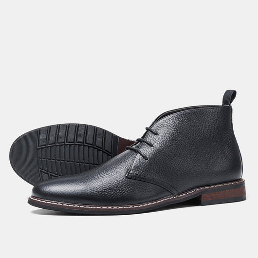 Botas Negras de Cuero Genuino Primera Capa con Patrón Lichi para Hombre - Image 11