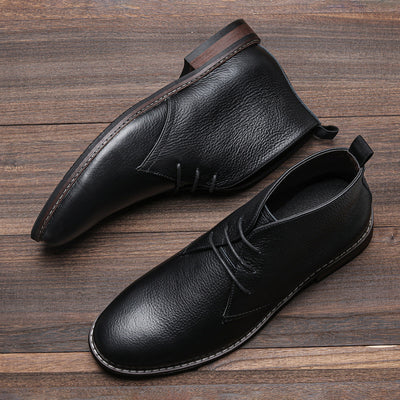 Botas Negras de Cuero Genuino Primera Capa con Patrón Lichi para Hombre - Image 22