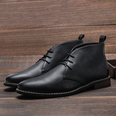 Botas Negras de Cuero Genuino Primera Capa con Patrón Lichi para Hombre - Image 23