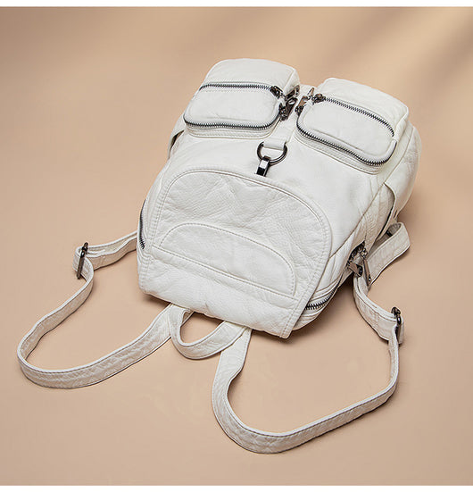 Mochila de Cuero Lavado para Mujer - Gran Capacidad y Estilo Casual - Image 8