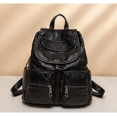 Mochila de Cuero Lavado para Mujer - Gran Capacidad y Estilo Casual - Image 9