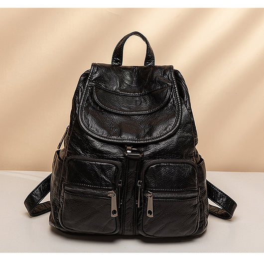 Mochila de Cuero Lavado para Mujer - Gran Capacidad y Estilo Casual - Image 9