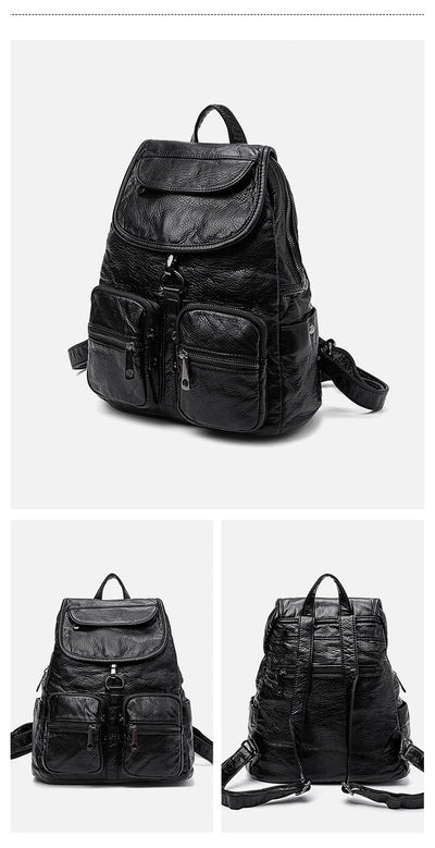 Mochila de Cuero Lavado para Mujer - Gran Capacidad y Estilo Casual - Image 12