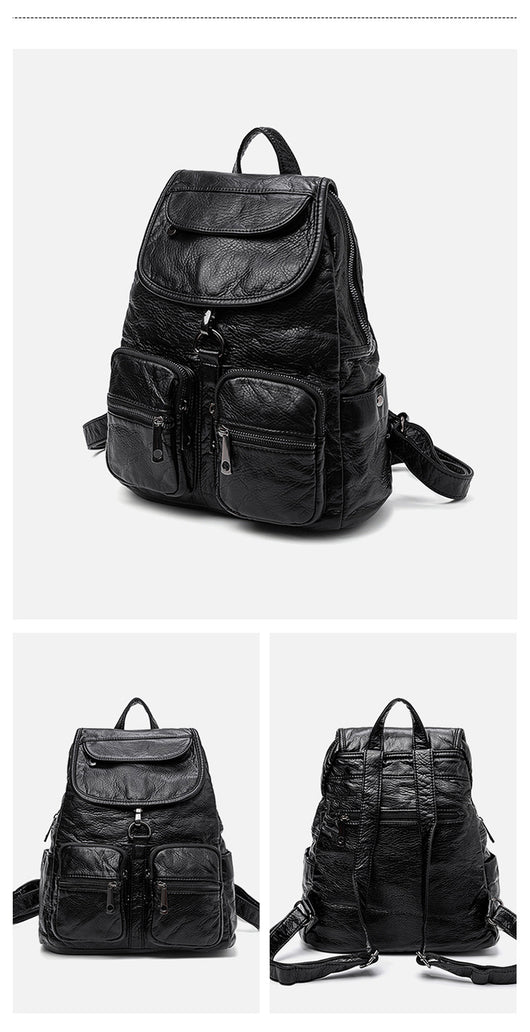 Mochila de Cuero Lavado para Mujer - Gran Capacidad y Estilo Casual - Image 12