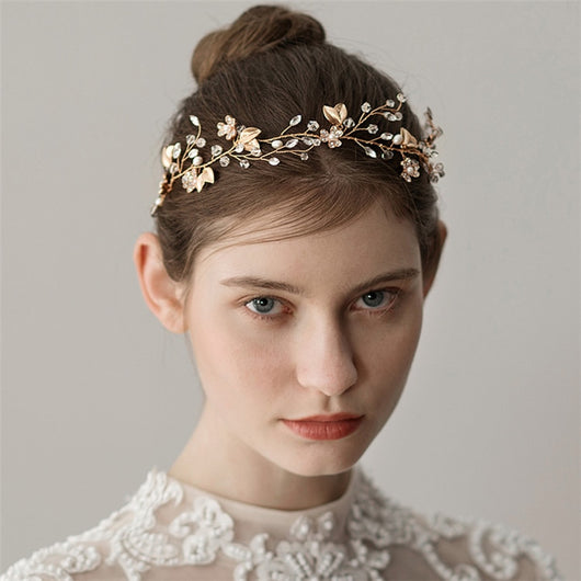 Diadema Nupcial Ramas de Cristal con Hojas Doradas - Diseño Elegante Natural - Image 7