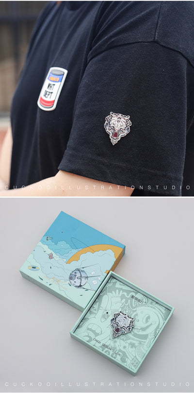 Broche Diseño Tigre Blanco en Metal Plateado - Image 13