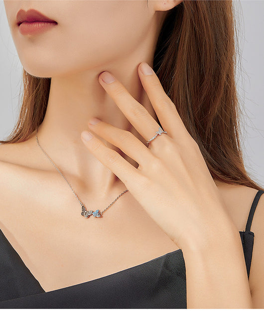 Conjunto de Collar y Anillo Mariposa Plateado en Plata S925 - Image 6