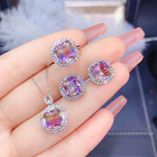 Conjunto de Amatista Natural Ascher: Anillo, Colgante y Aretes - Image 11