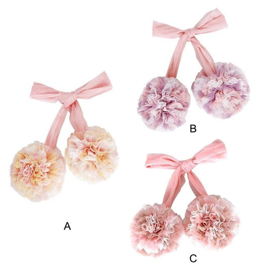 Pink, white, and purple yarn ball pendant party decoration with a fabric tie, ideal for children's rooms. - Image 7