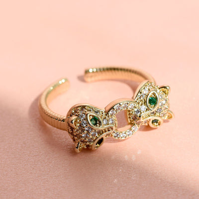 Anillo Doble Cabeza de Pantera con Circonita - Ajustable Hip-hop Punk - Image 7