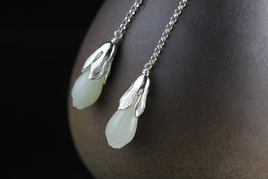 Aretes de Jade Hetian Flor Magnolia Hechos a Mano - Image 12