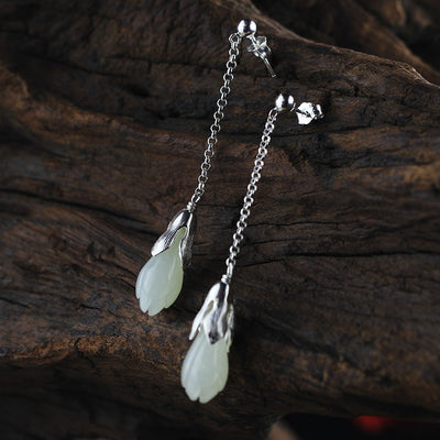 Aretes de Jade Hetian Flor Magnolia Hechos a Mano - Image 16