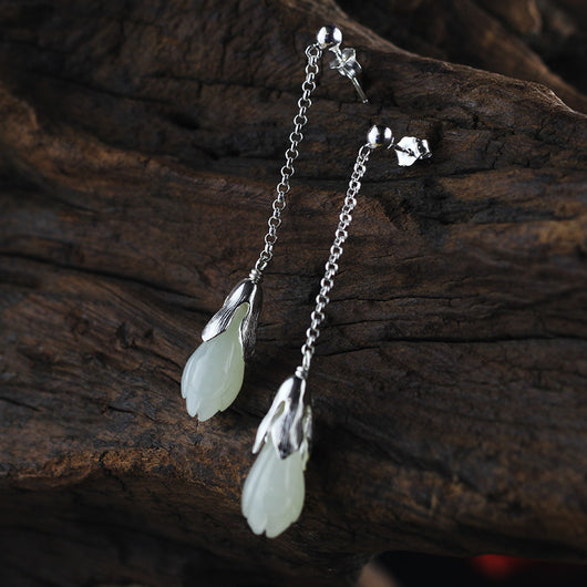 Aretes de Jade Hetian Flor Magnolia Hechos a Mano - Image 16