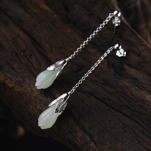 Aretes de Jade Hetian Flor Magnolia Hechos a Mano - Image 17