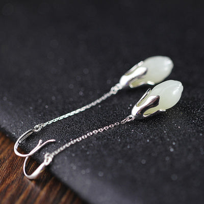 Aretes de Jade Hetian Flor Magnolia Hechos a Mano - Image 20