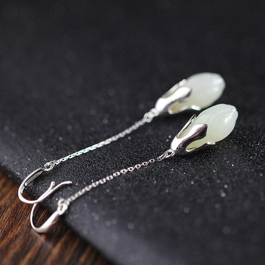 Aretes de Jade Hetian Flor Magnolia Hechos a Mano - Image 20