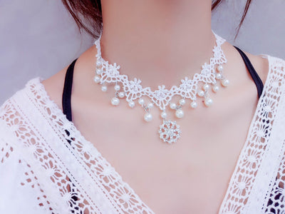 Collar de Encaje Blanco con Piedras Preciosas para Mujer - Image 13