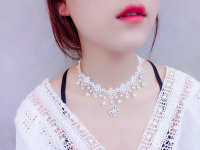 Collar de Encaje Blanco con Piedras Preciosas para Mujer - Image 14