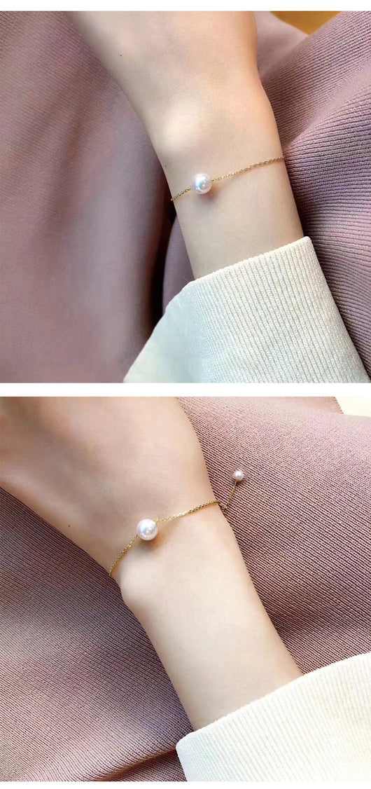 Pulsera de Perla Akoya Japonesa en Oro 18K Ajustable - Blanco Rosado Natural - Image 5