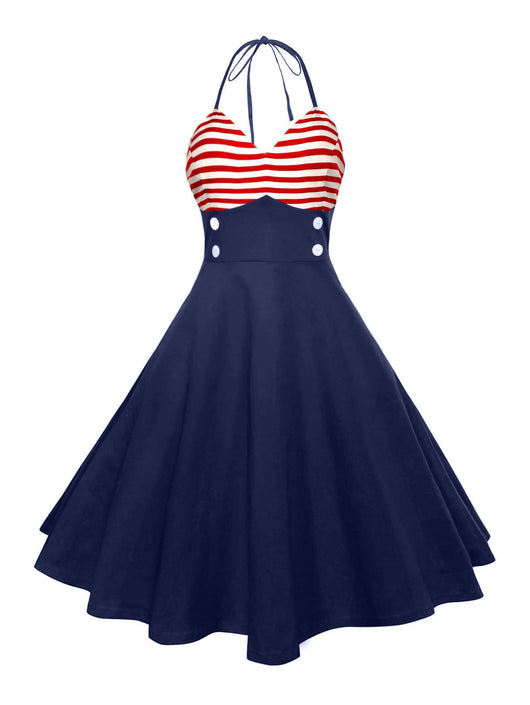 Vestido Vintage Patchwork a Rayas con Estampado de Bandera Americana - Image 7