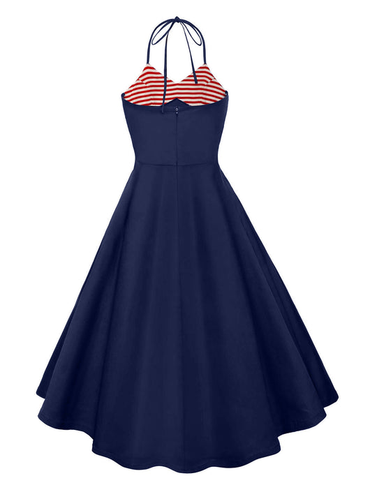 Vestido Vintage Patchwork a Rayas con Estampado de Bandera Americana - Image 9